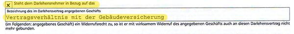 Angegebenes Geschäft: Die Gebäudeversicherung ist beim Widerrufsrecht erwähnt