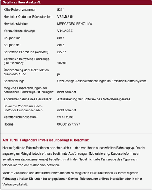 Rückruf Mercedes LKW VS2M651KI