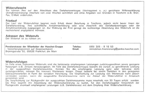 Fehlerhafte Widerrufsbelehrung: Die Fehler der Pensionskasse der Mitarbeiter der Hoechst-Gruppe (Pensionskasse Hoechst)