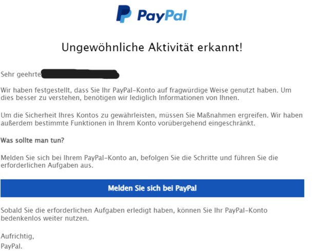 Beispiel einer PayPal-Phishing-Mail